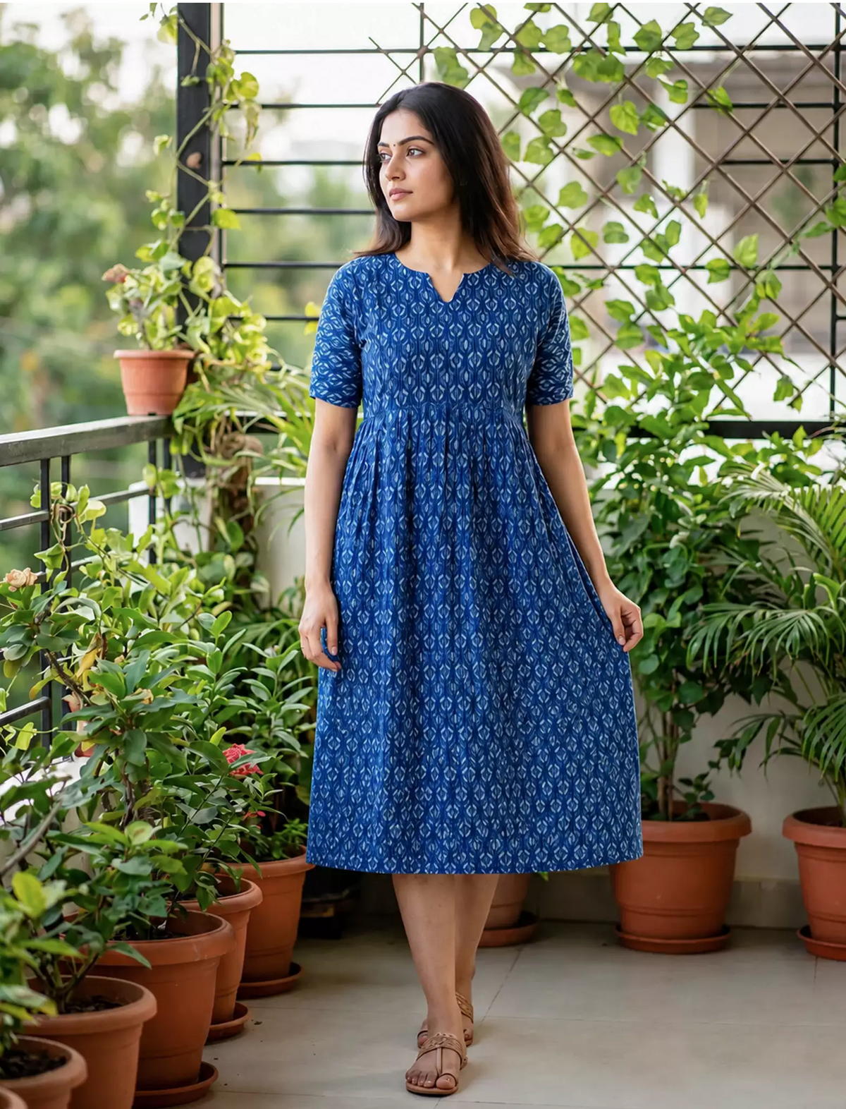 Katha Print Maternity & Feeding Casual Maxi Dress with Pockets – Mangai Nighties