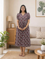 Paisley Print Cotton Maternity Maxi with Feeding Zip - Mangai Nighties