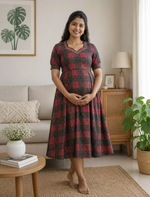 Cotton Maternity Maxi Frock With Back Tie & Feeding Zip - Mangai Nighties