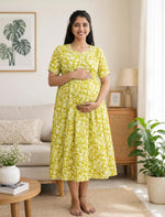 Cotton Maternity Maxi – Dual Invisible Zipper Nursing - Mangai Nighties