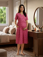 Katha Print Maternity & Feeding Casual Maxi Dress with Pockets – Mangai Nighties