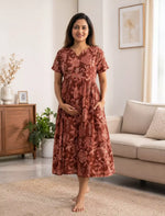 Floral Print Maternity & Casual Maxi Frock With Feeding Zip – Mangai Nighties