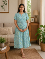 Katha Print Cotton Feeding Maxi with Back Tie - Mangai Nighties