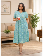 Katha Print Cotton Feeding Maxi with Back Tie - Mangai Nighties