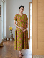 Floral Printed Maternity & Feeding Maxi Frock with Zipper - Mangai Nighties
