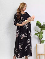 Black Rayon Feeding Long Frock - Mangai Nighties