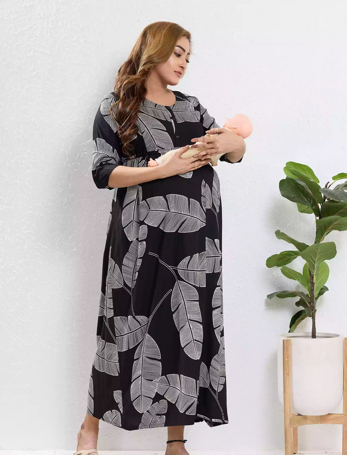 Black Rayon Feeding Nighty Front Zip - Mangai Nighties