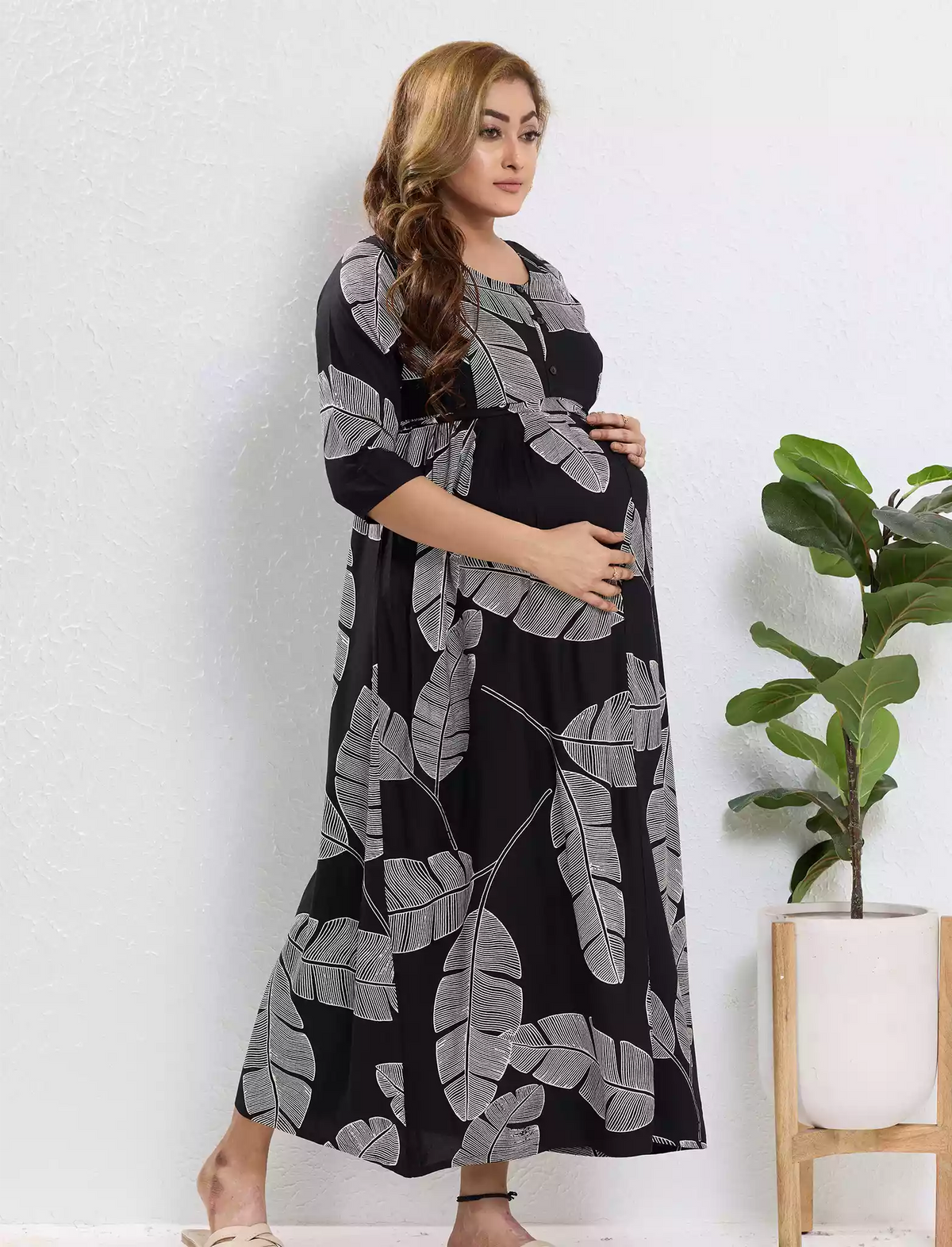 Rayon Feeding Maternity Long Frock - Mangai Nighties