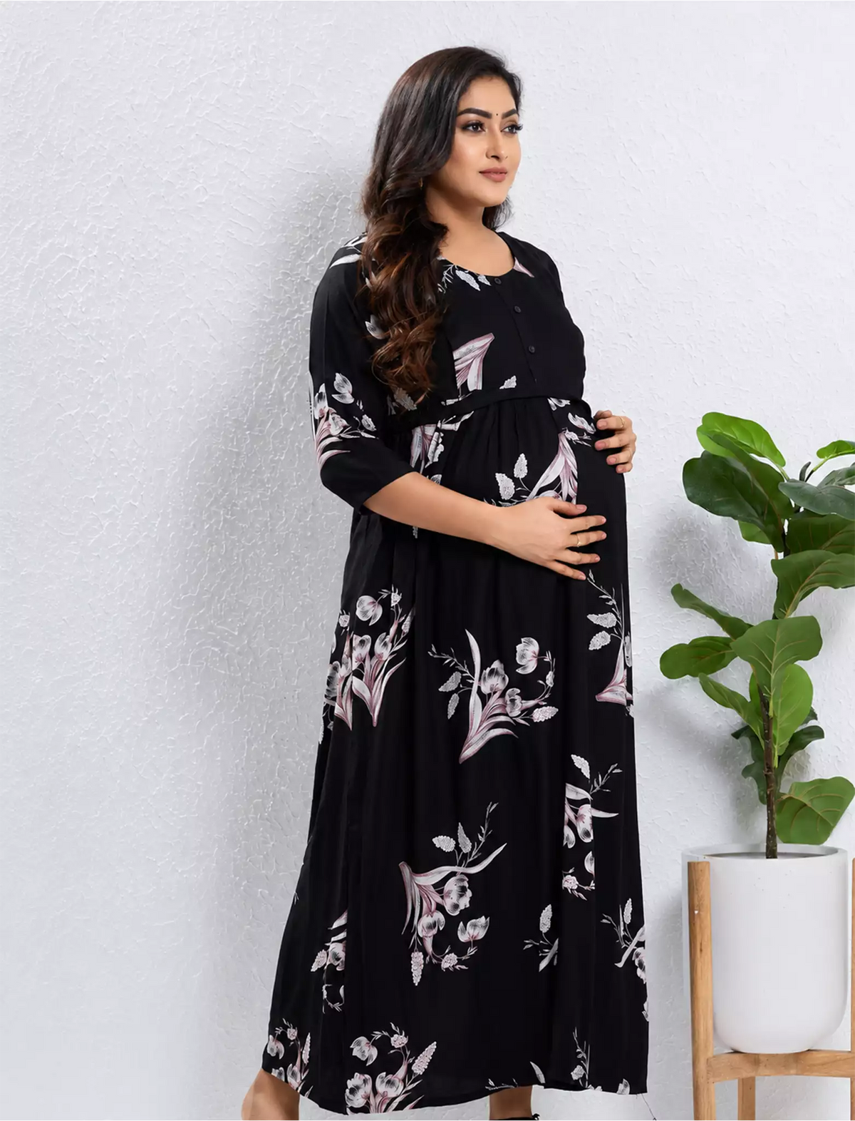 Black Rayon Feeding Nighty Front Zip - Mangai Nighties