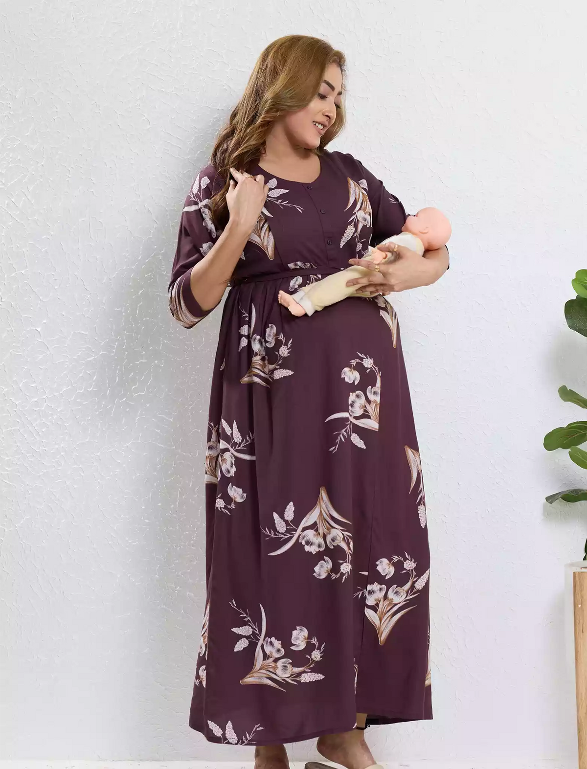 Rayon Feeding Maternity Long Frock - Mangai Nighties