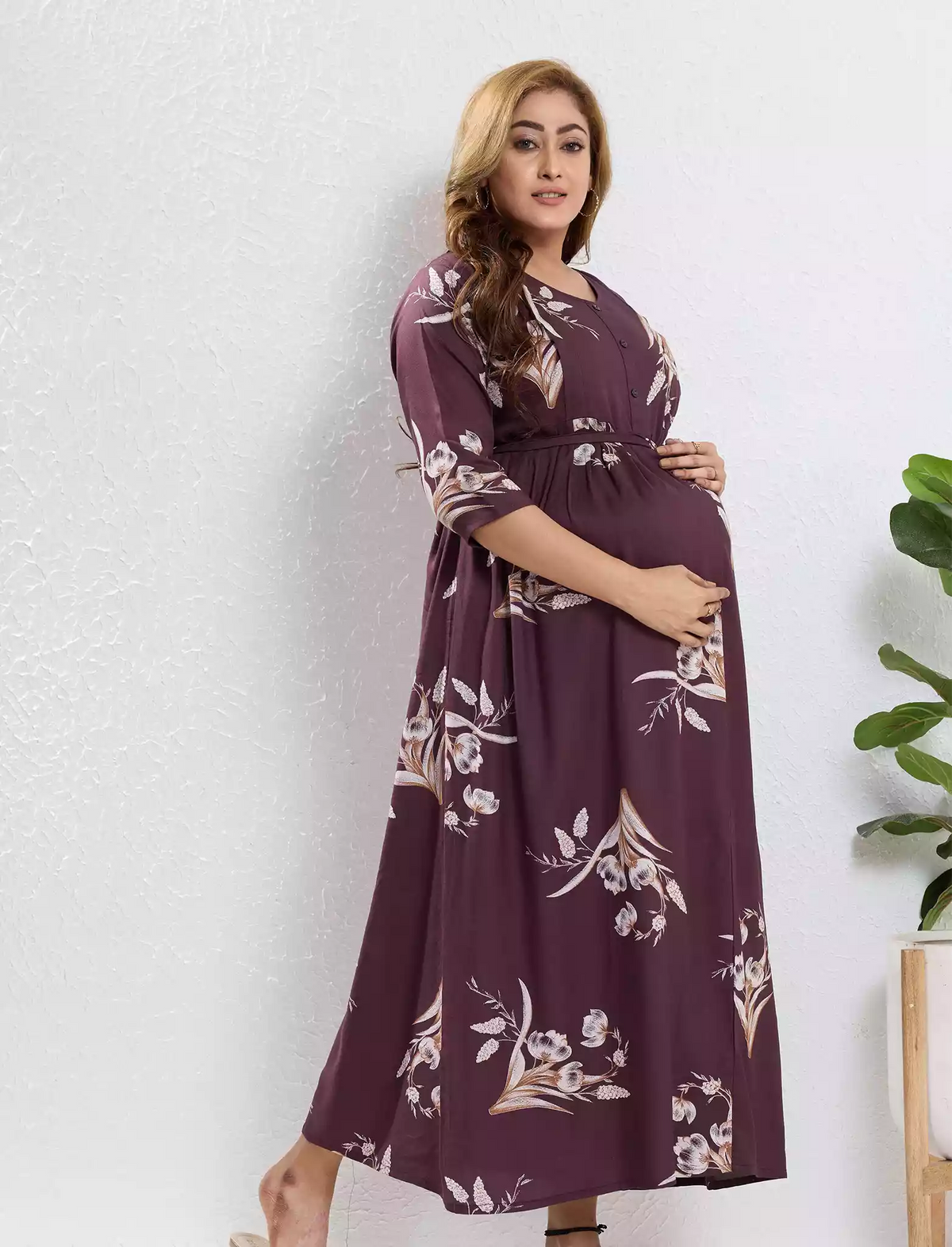 Brown Rayon Feeding Nighty Front Zip - Mangai Nighties
