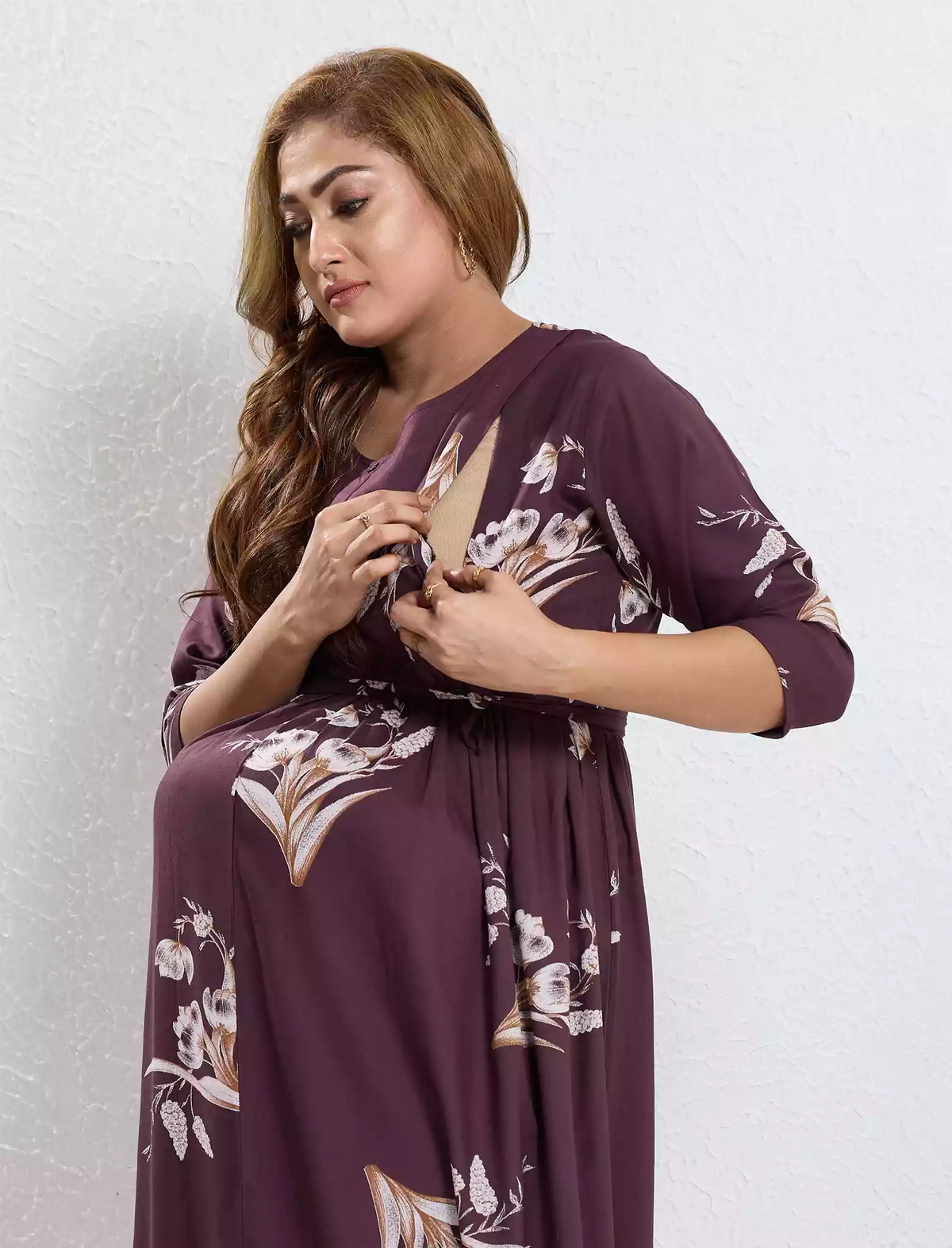 Rayon Maternity Wear Invisible Feeding Zip - Mangai Nighties