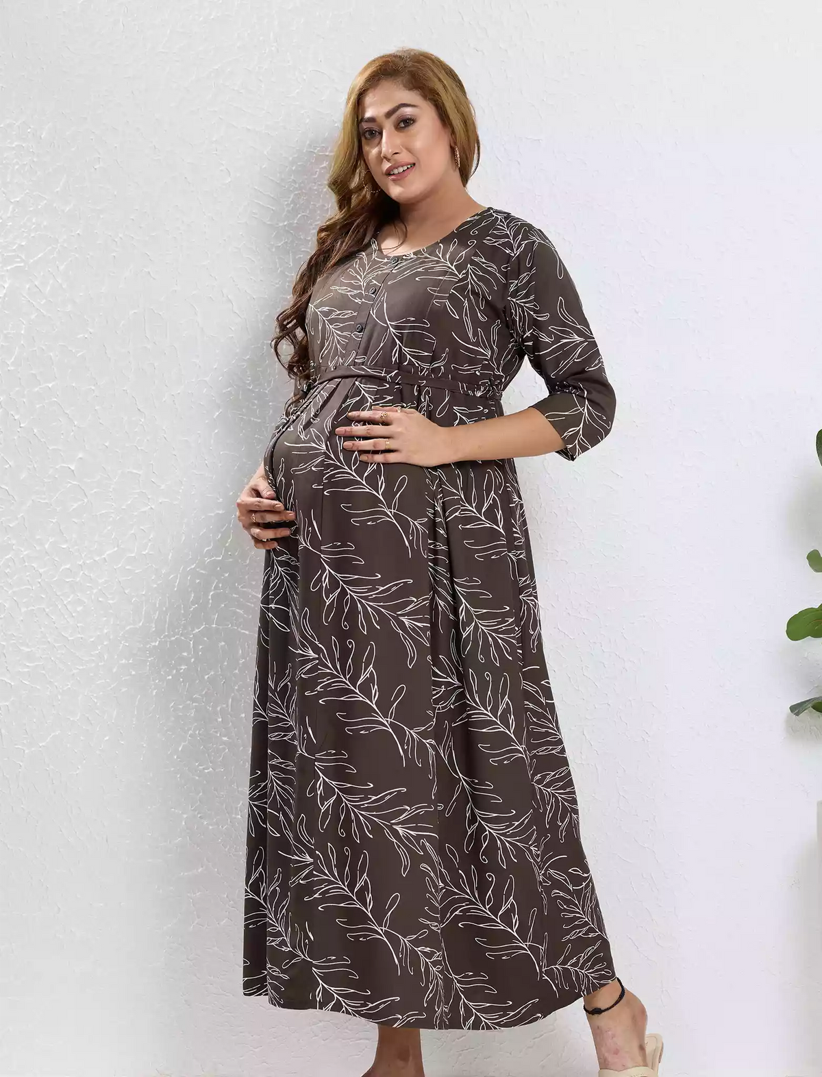 Rayon Feeding Maternity Long Frock - Mangai Nighties