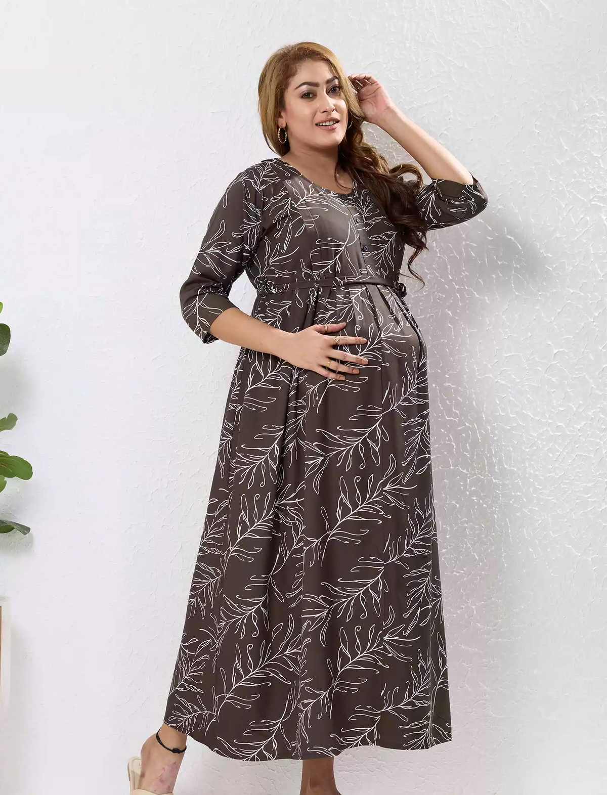 Rayon Feeding Maternity Long Frock - Mangai Nighties