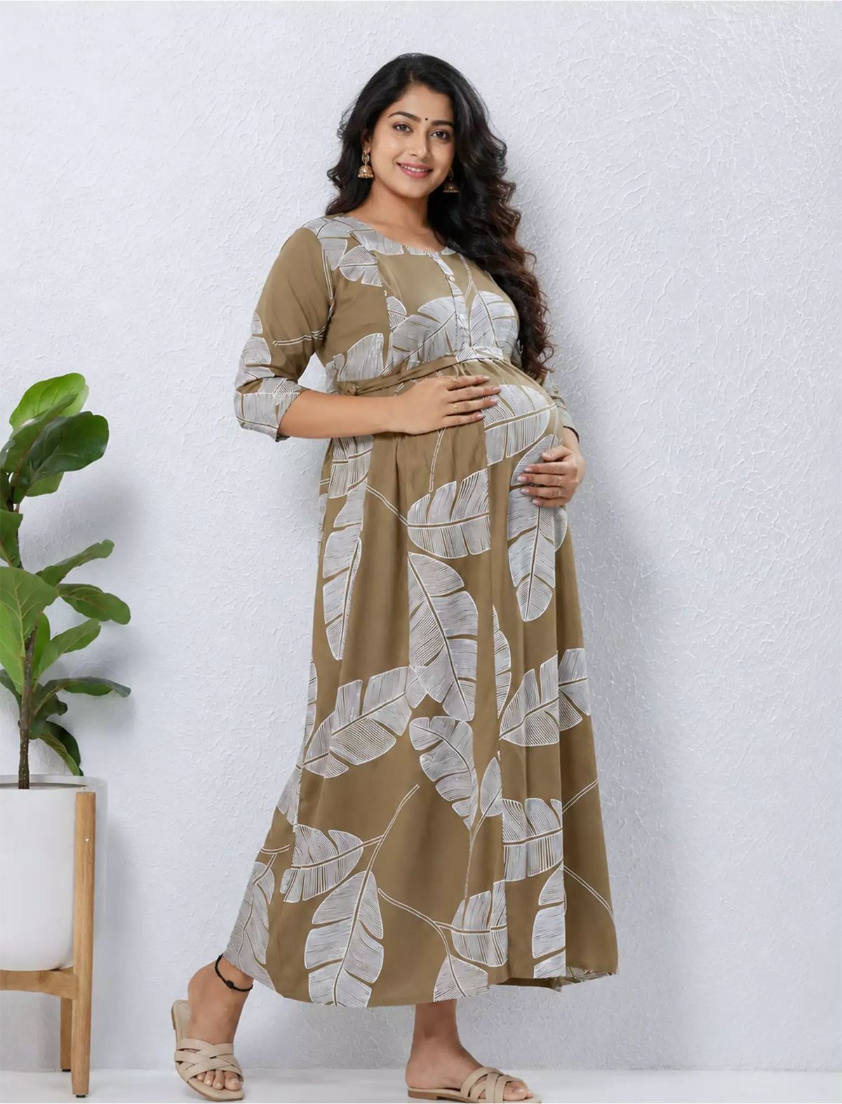 Olive Rayon Feeding Nighty Front Zip - Mangai Nighties