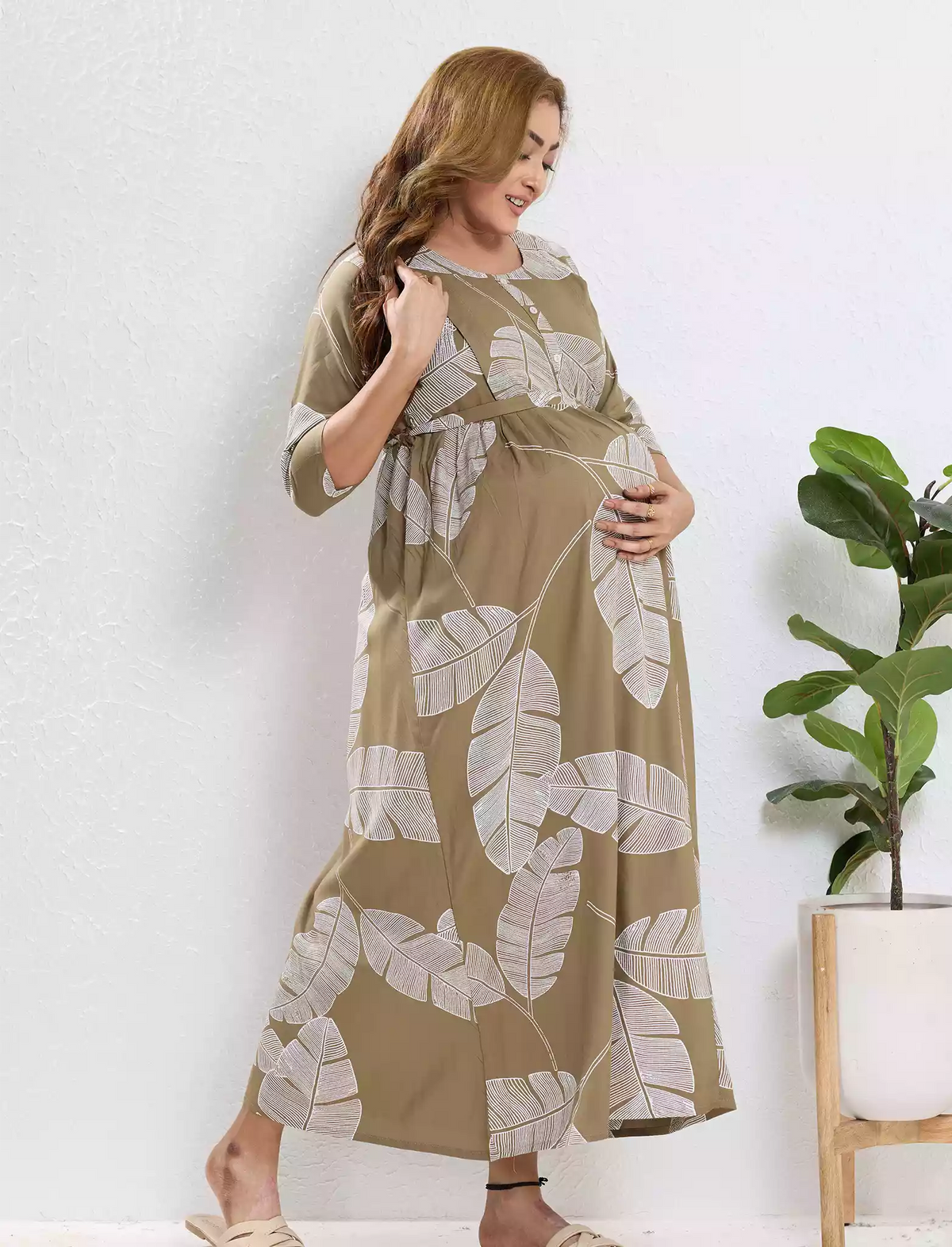 Rayon Feeding Maternity Long Frock - Mangai Nighties