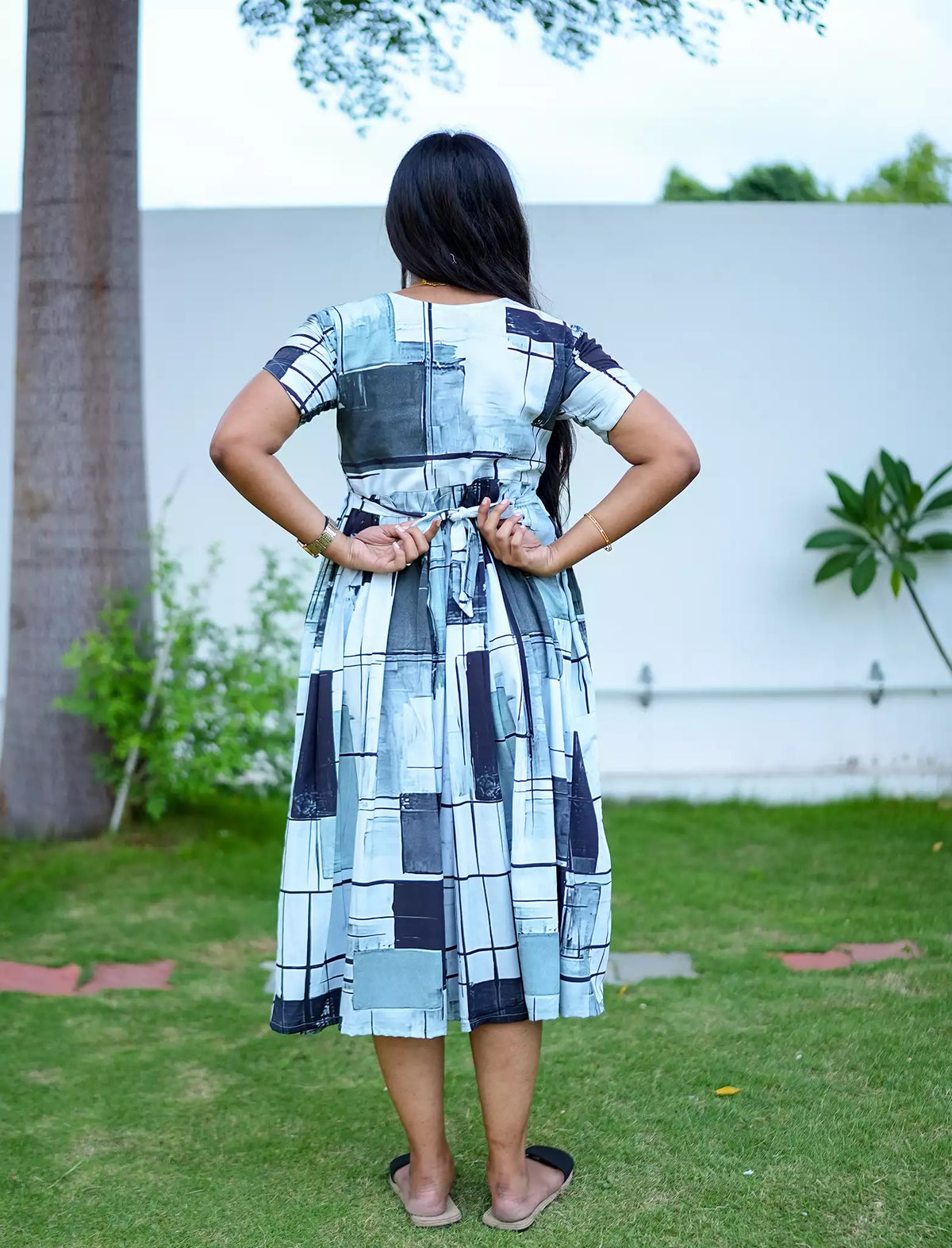 Rayon Geometric Print Flared Maxi Casual Wear | Mangai Nighties