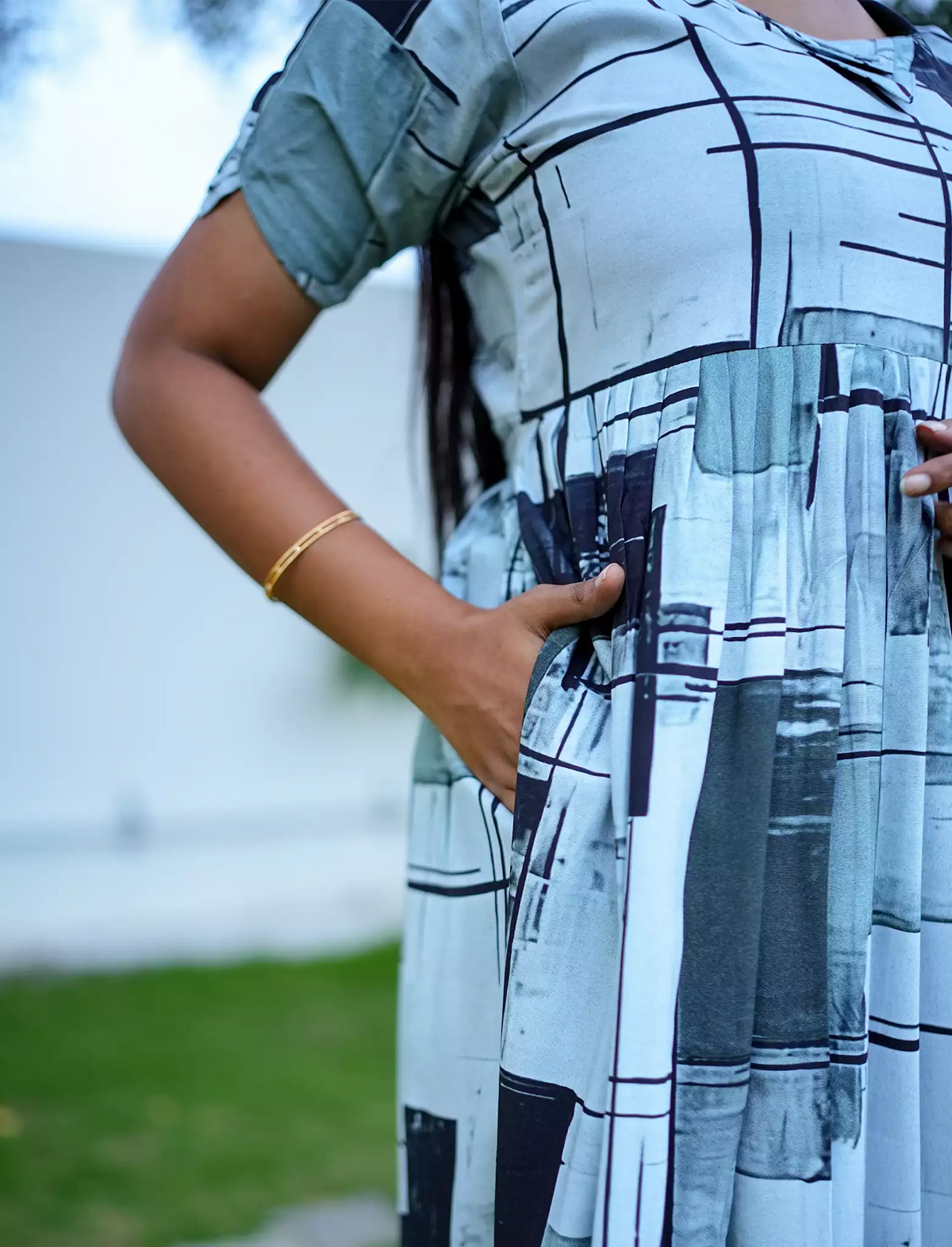 Rayon Geometric Print Flared Maxi Casual Wear | Mangai Nighties