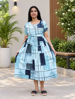 Rayon Geometric Print Flared Maxi Casual Wear | Mangai Nighties