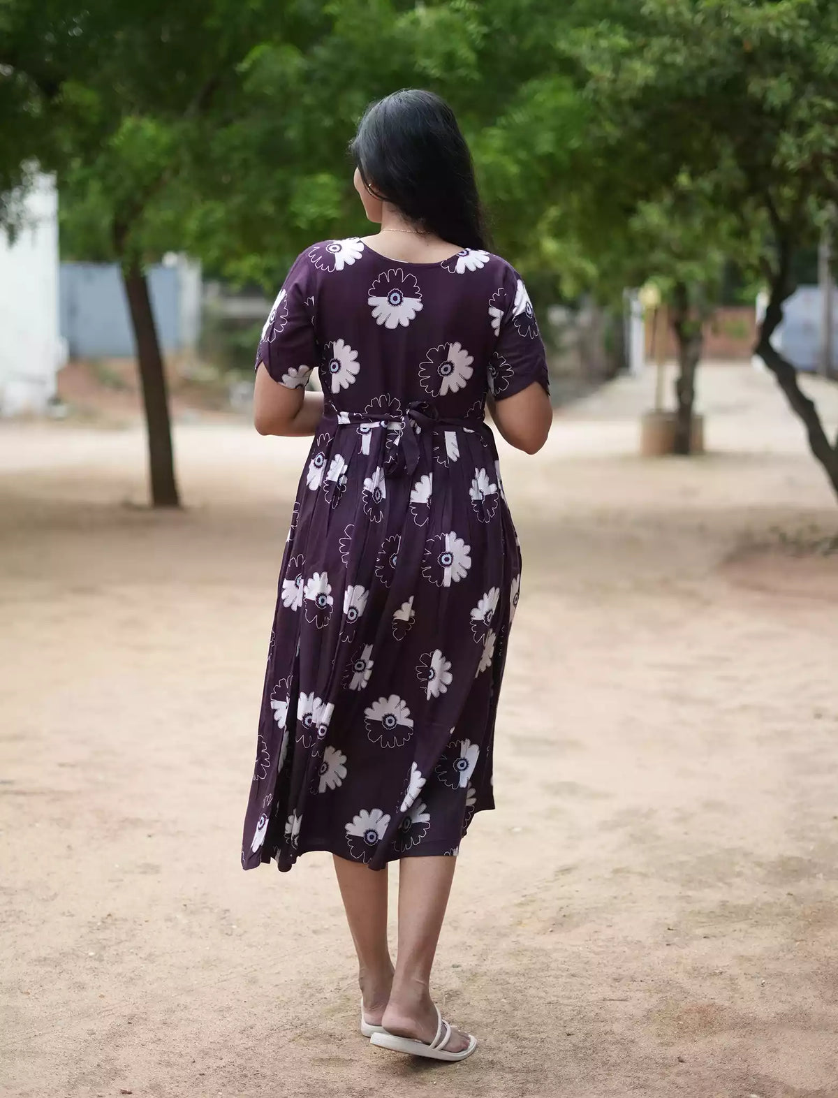 Rayon Floral Print Casual Wear Maxi Dress with Pocket | Mangai Nighties