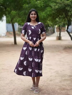 Rayon Floral Print Casual Wear Maxi Dress with Pocket | Mangai Nighties