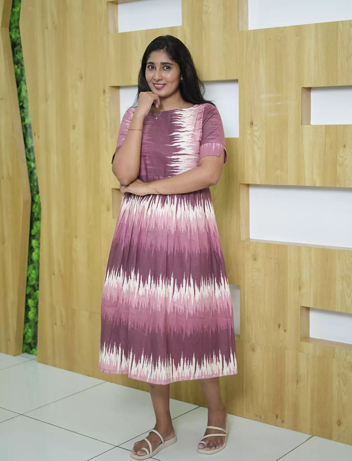 Abstract Brush Print Cotton Maxi Frock with Back Tie | Mangai Nighties