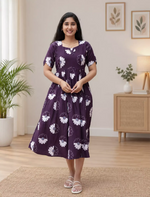Rayon Floral Print Casual Wear Maxi Dress with Pocket | Mangai Nighties