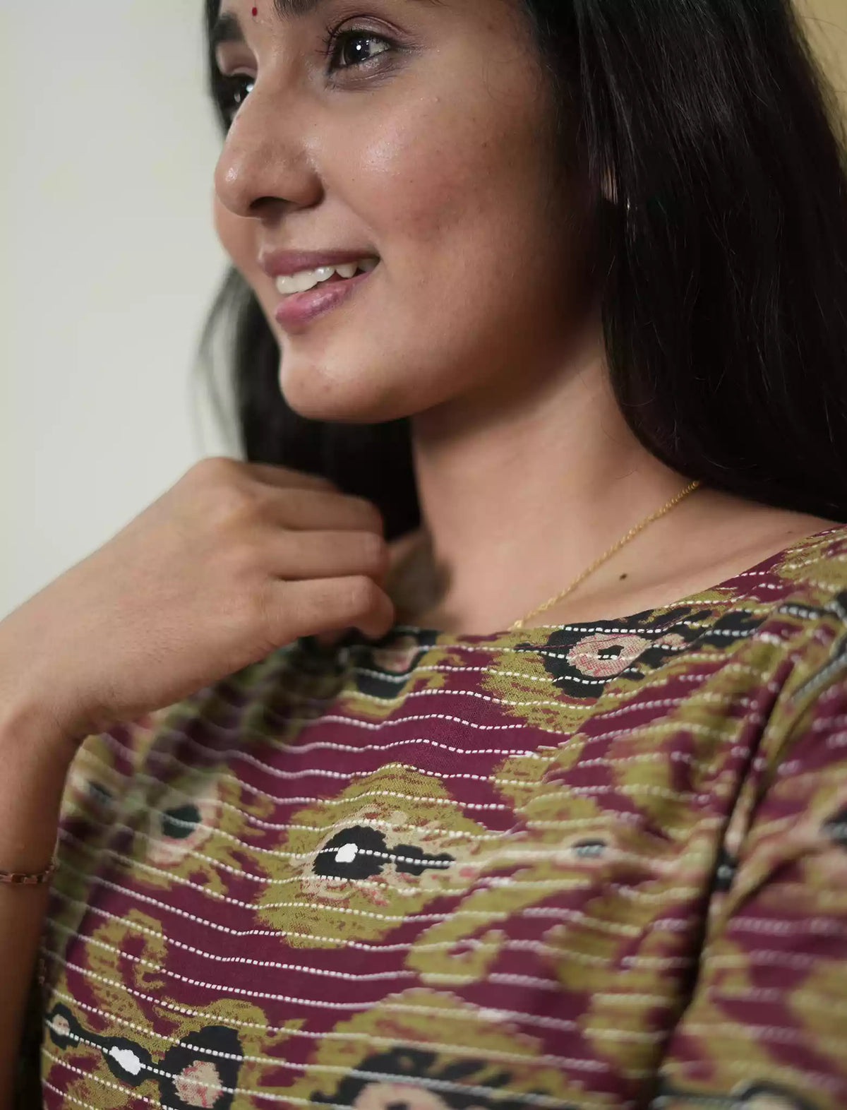 Traditional Ikat Print Cotton Maxi Frock with Pocket | Mangai Nighties
