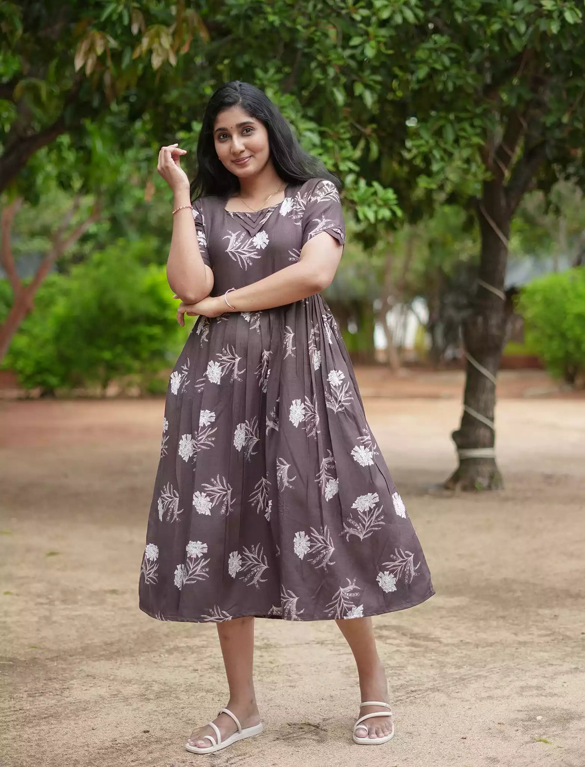Rayon Floral Print Maxi Dress with Pocket | Mangai Nighties