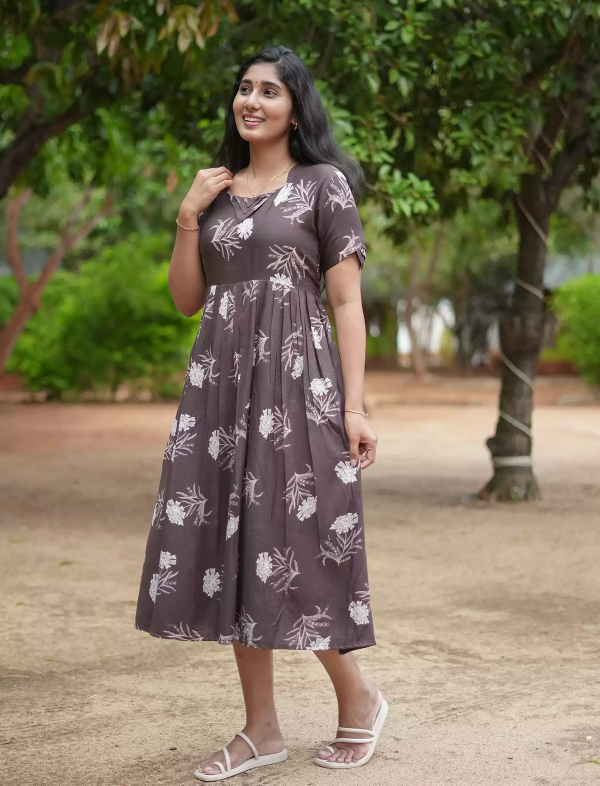 Rayon Floral Print Maxi Dress with Pocket | Mangai Nighties