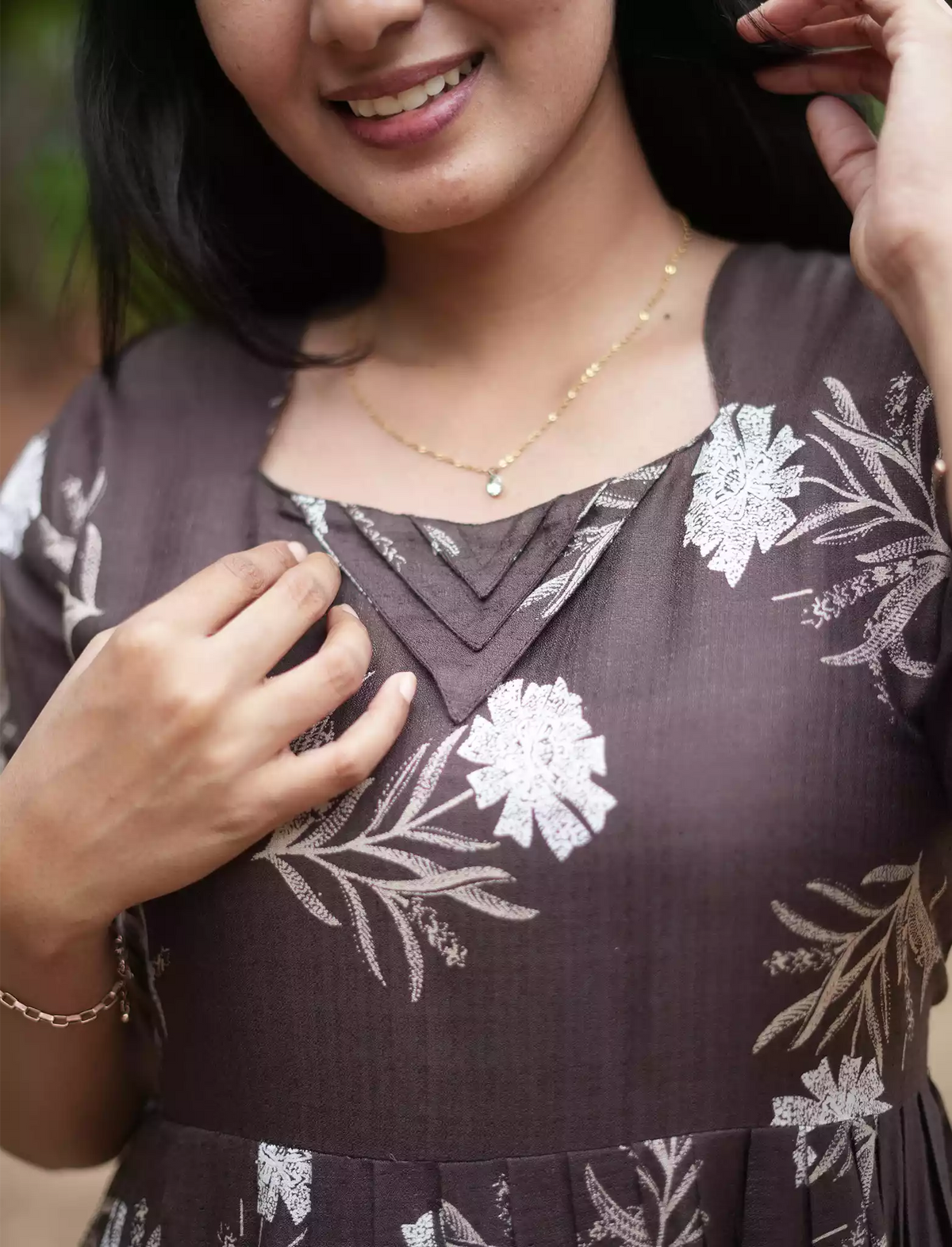 Rayon Floral Print Maxi Dress with Pocket | Mangai Nighties