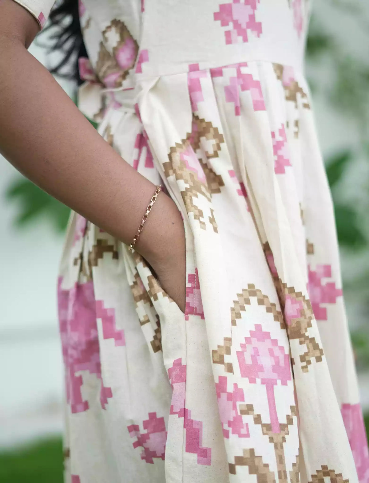 Abstract Print Cotton Maxi Frock with Pocket & Back Tie | Mangai Nighties