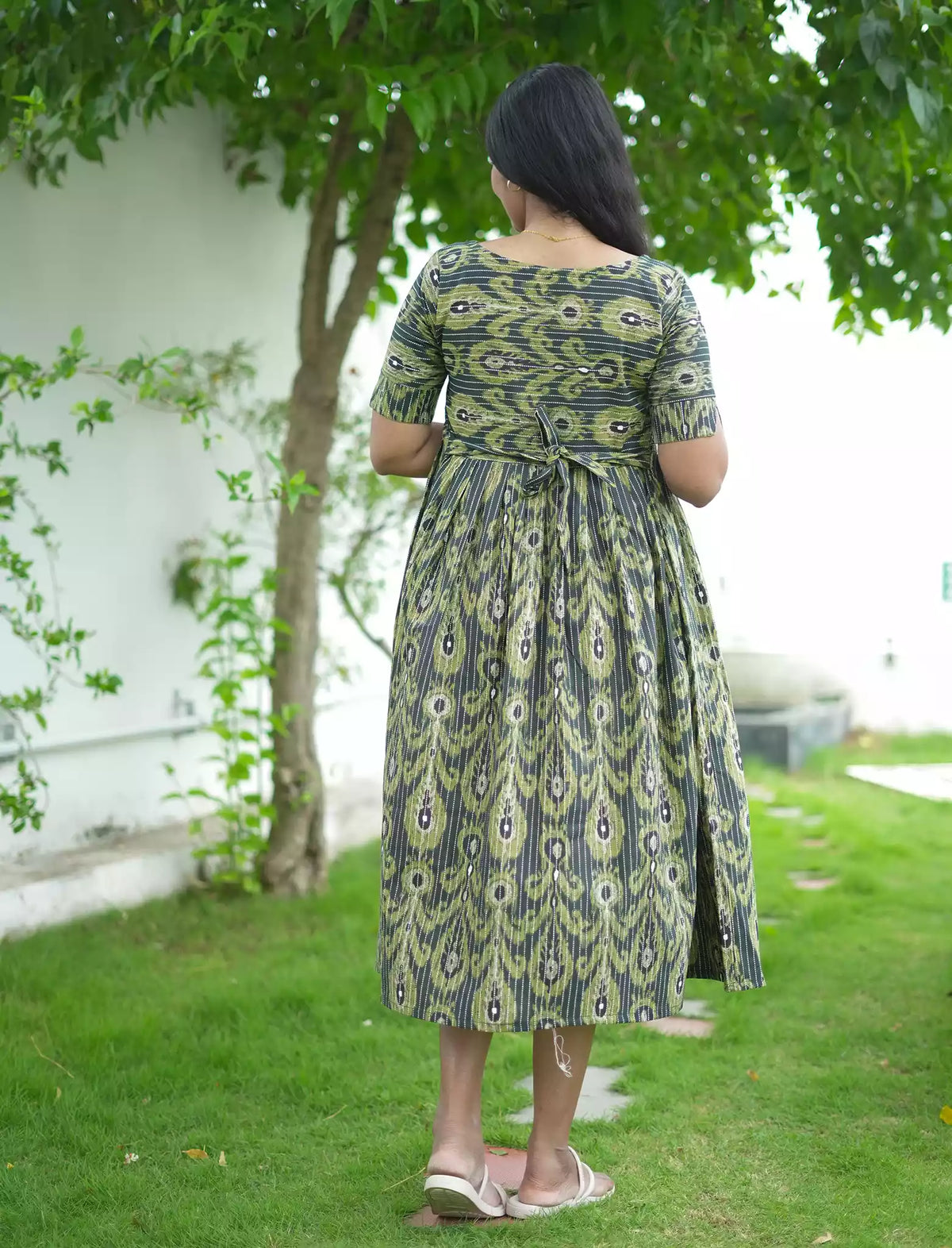 Traditional Ikat Print Cotton Maxi Frock with Pocket | Mangai Nighties