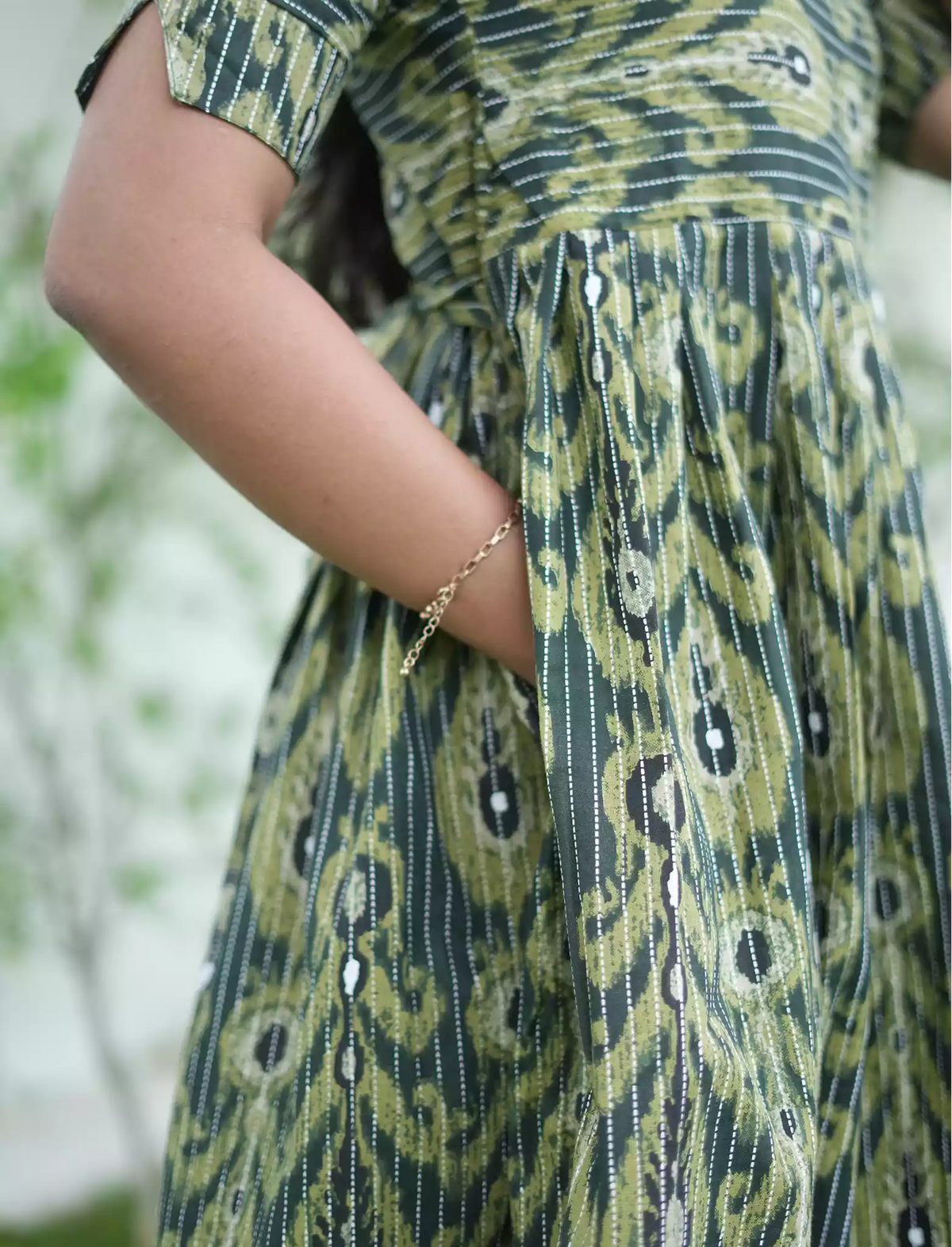 Traditional Ikat Print Cotton Maxi Frock with Pocket | Mangai Nighties