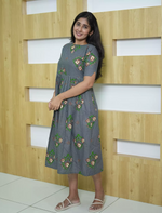 Floral Embroidery Cotton Maxi Frock with Back Tie | Mangai Nighties