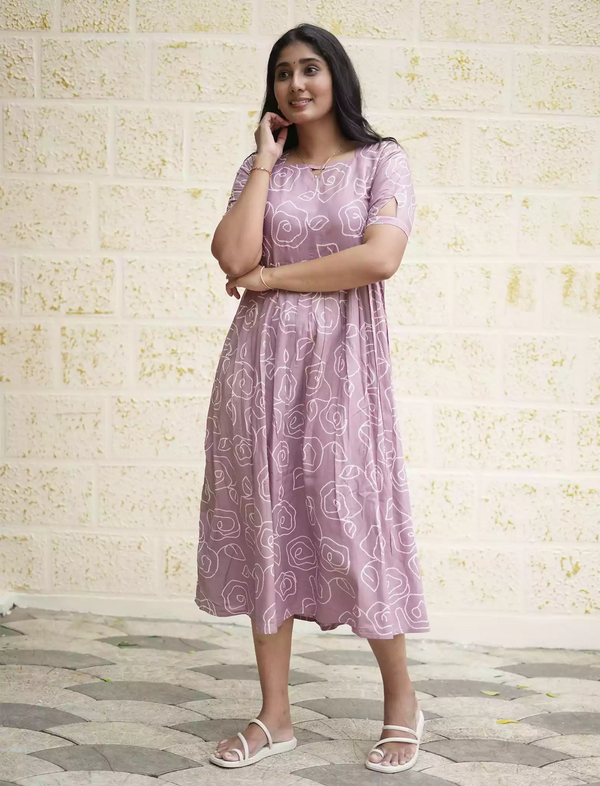 Rayon Floral Print Stylish Maxi Dress with Back Tie  | Mangai Nighties