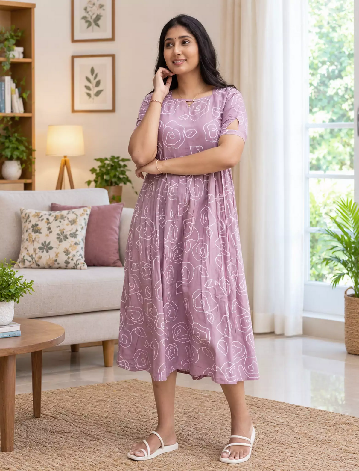Rayon Floral Print Stylish Maxi Dress with Back Tie| Mangai Nighties