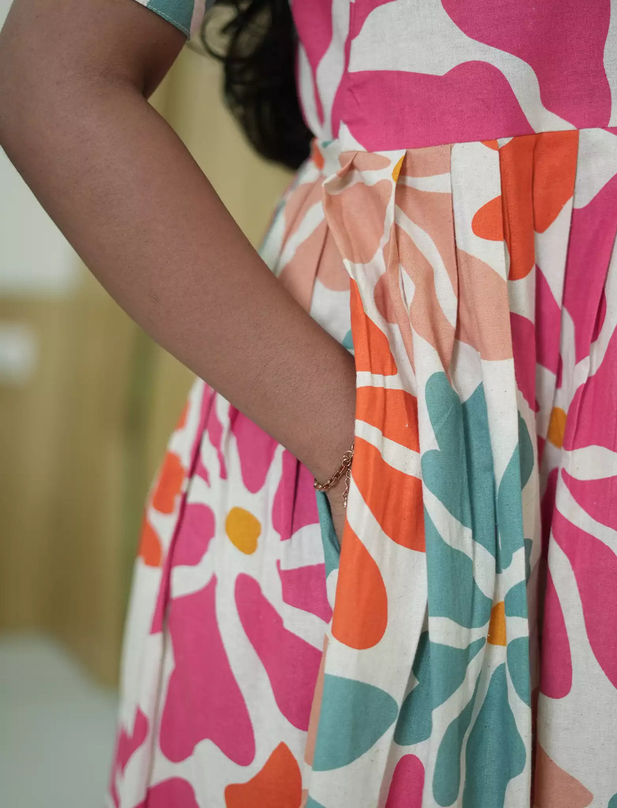 Abstract Floral Print Cotton Maxi Frock with Pocket | Mangai Nighties