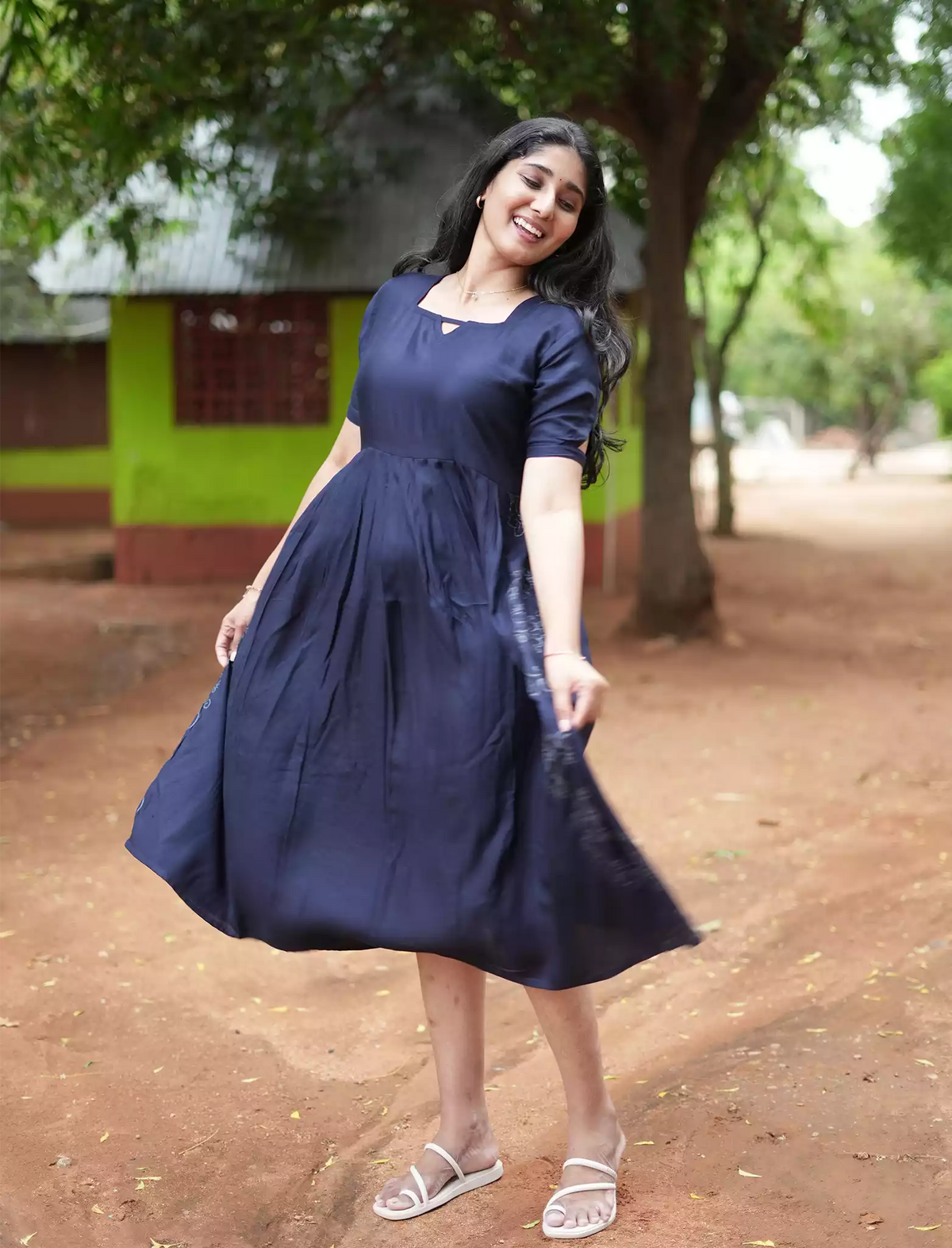 Rayon Stylish Neck Casual Wear Maxi Dress | Mangai Nighties