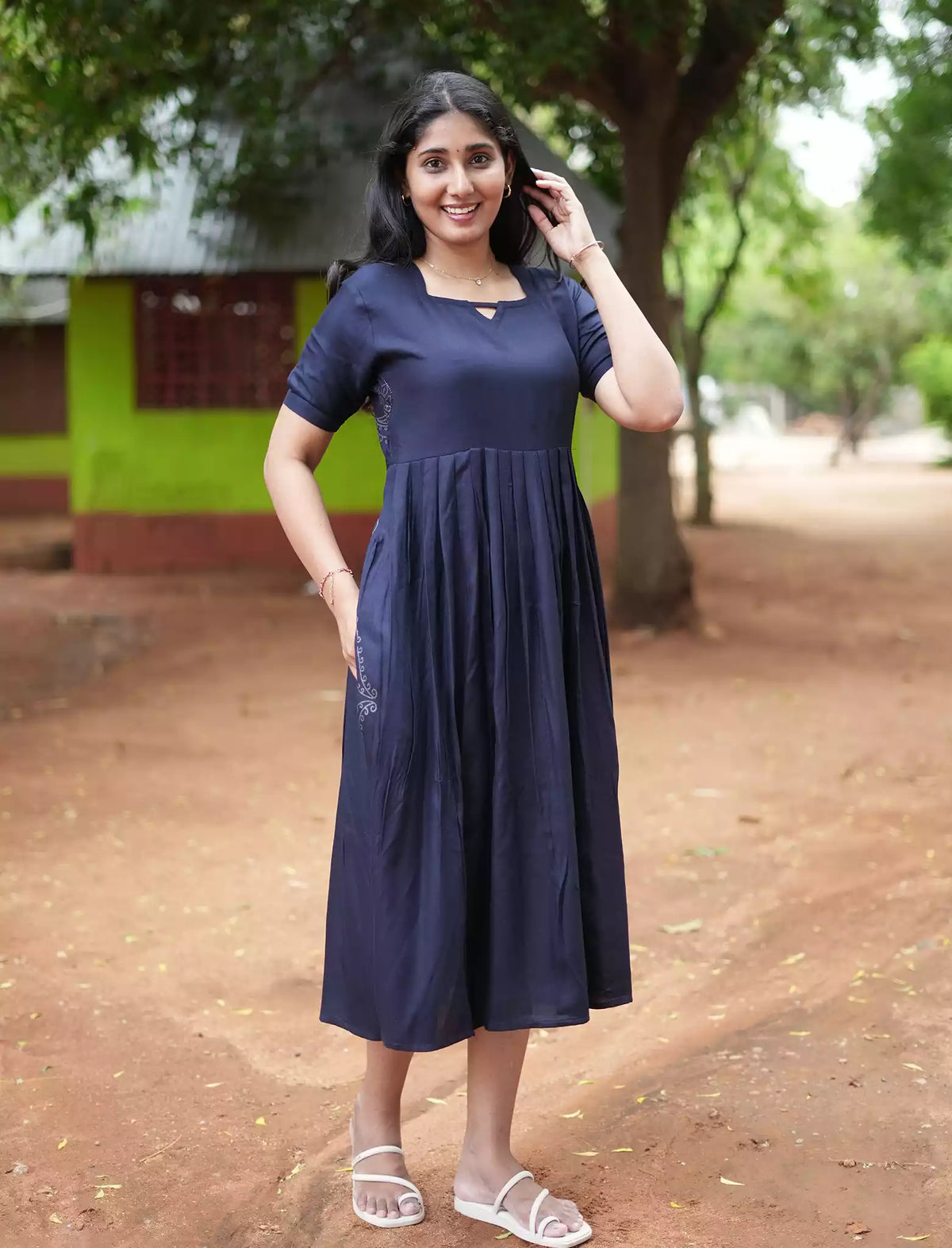 Rayon Stylish Neck Casual Wear Maxi Dress | Mangai Nighties