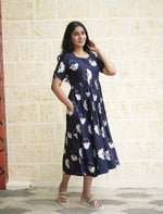 Rayon Floral Print Casual Wear Maxi Dress with Pocket | Mangai Nighties