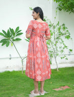Cotton Leaf Print Cut Sleeve Maxi Frock with Pocket | Mangai Nighties
