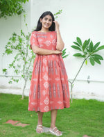 Cotton Leaf Print Cut Sleeve Maxi Frock with Pocket | Mangai Nighties