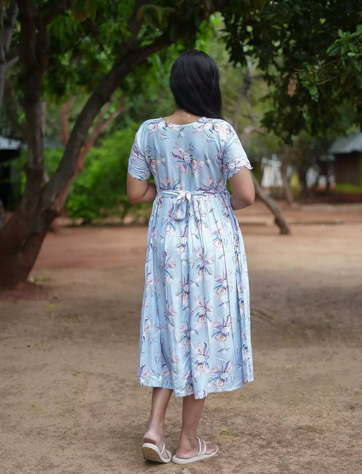 Rayon Floral Print Boat Neck Maxi Dress | Mangai Nighties