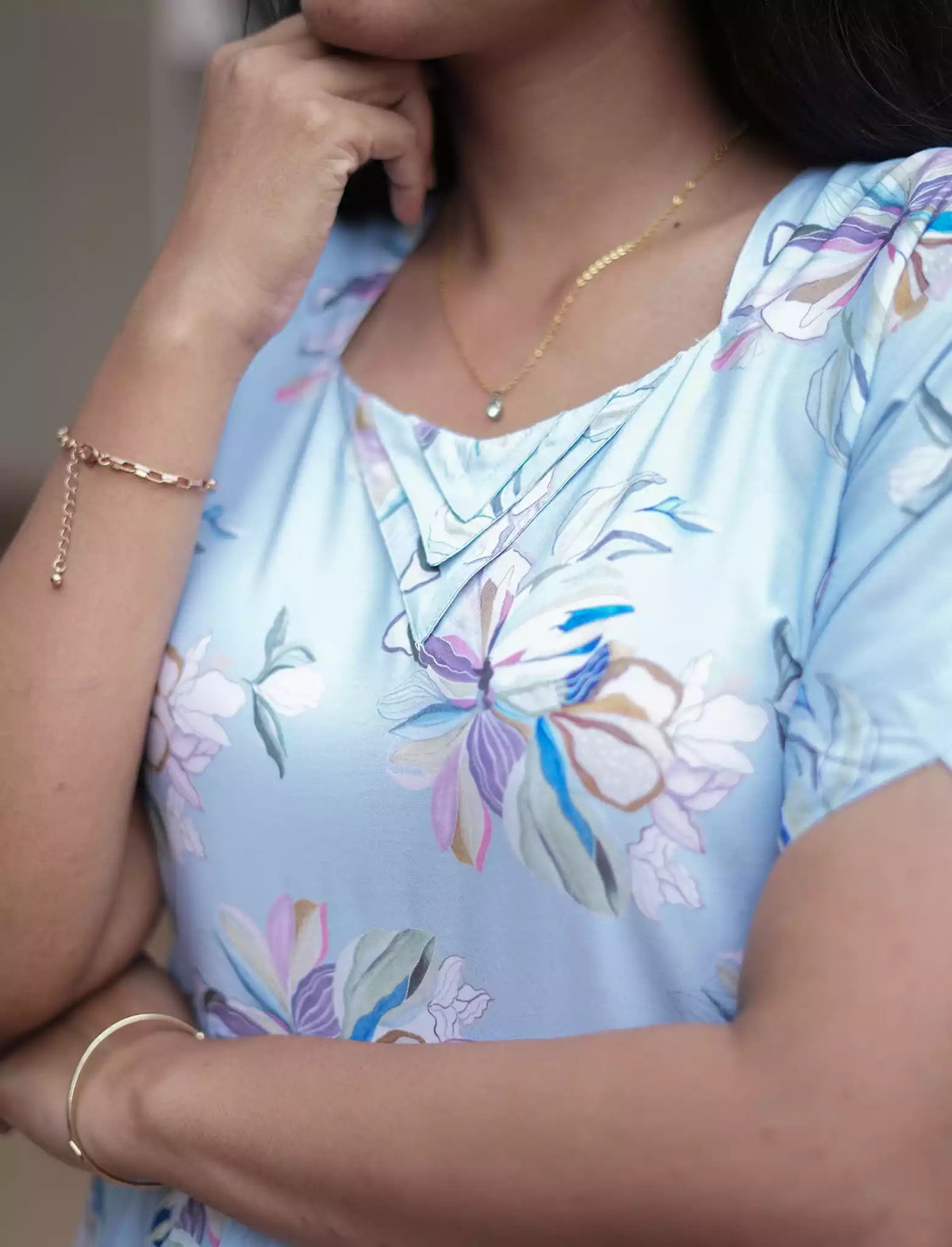 Rayon Floral Print Boat Neck Maxi Dress | Mangai Nighties