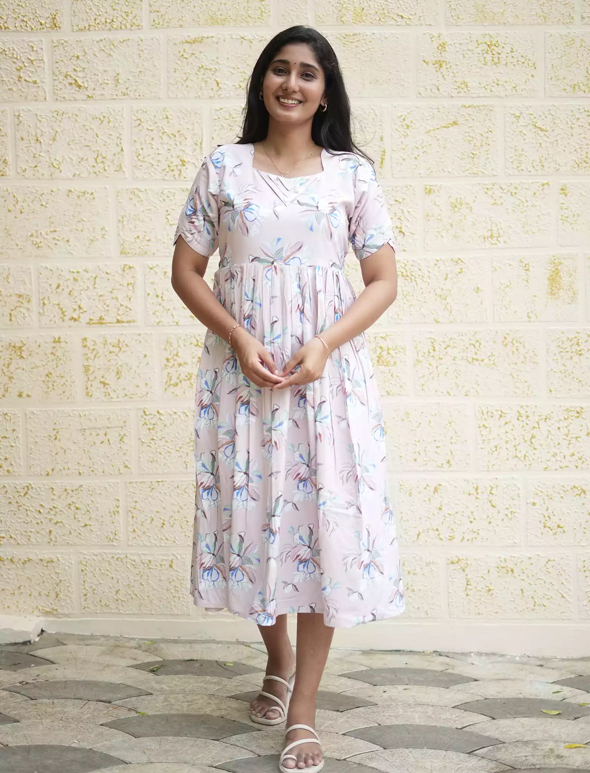 Rayon Floral Print Boat Neck Maxi Dress | Mangai Nighties