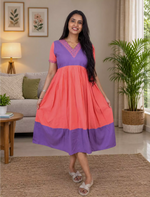 Plain Embroidered V-Neck Rayon Maxi Nighty With Back Tie - Mangai Nighties