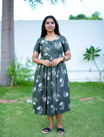 Rayon Floral Print Maxi Dress with Pocket | Mangai Nighties