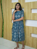 Cotton Leaf Print Cut Sleeve Maxi Frock with Pocket | Mangai Nighties