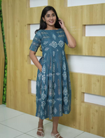 Cotton Leaf Print Cut Sleeve Maxi Frock with Pocket | Mangai Nighties